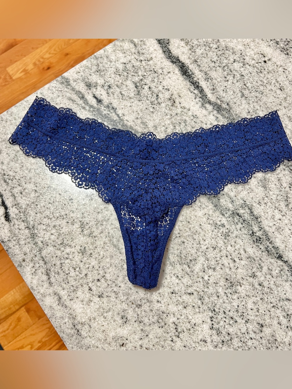 Y2K Victoria's Secret Dream Angels Blue Silky Crochet Lace Thong Panties Large L